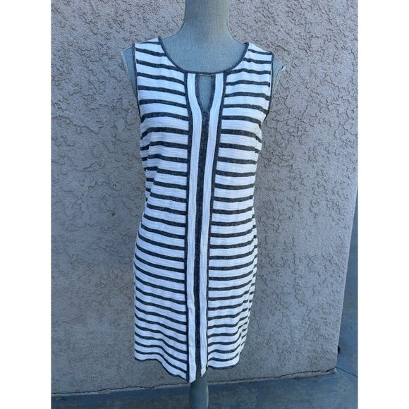 Sleeveless Striped Knit Dress By Max Studio Weekend Black & White Size Medium - Picture 2 of 6